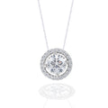 Solitaire 1 Carat Round Cut Real Moissanite Halo Pendant Necklace in 18k White Gold Over Silver