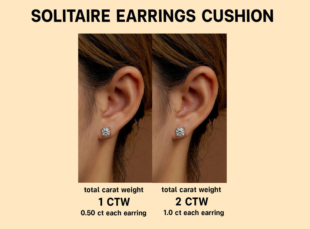 JeenMata 4 Prong - 1 Carat Cushion Cut Moissanite - Solitaire Stud Earrings in 18k Yellow Gold Plating for Women