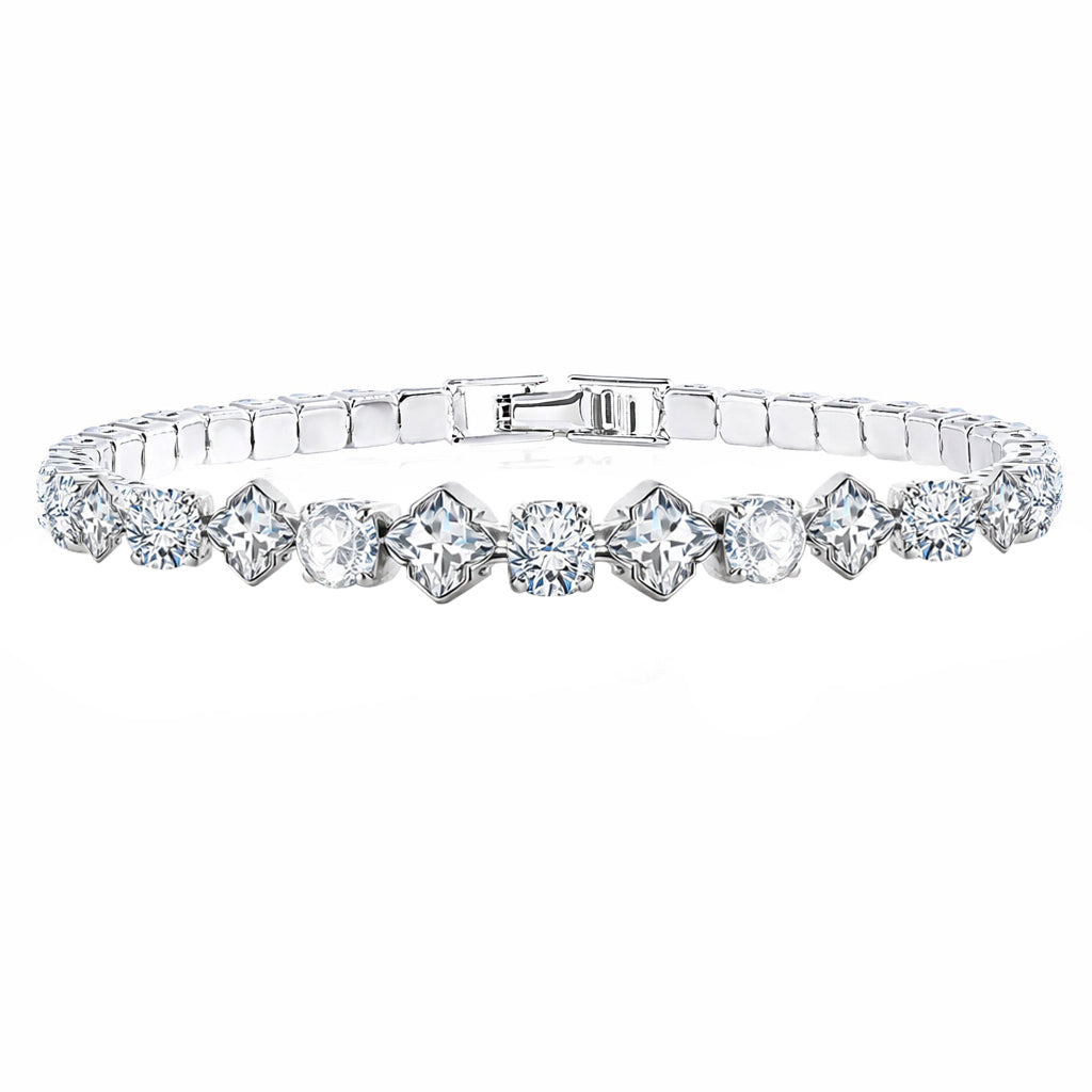 JeenMata 4.5 Carat Round Lab Grown Diamond & Motif Moissanite Bracelet – Elegant Floral Design in 18K White Gold Plating for Women