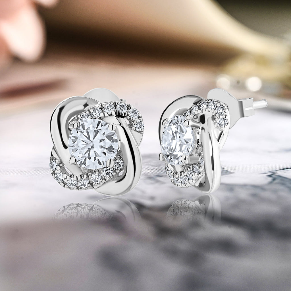 Elegant 1 ct Round cut CVD Lab Grown Diamond Infinity Stud Earrings in 18K White Gold Plating over Silver for Women