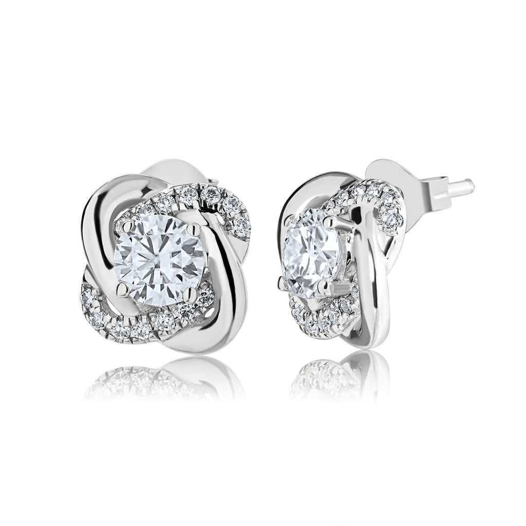 Elegant 1 ct Round cut CVD Lab Grown Diamond Infinity Stud Earrings in 18K White Gold Plating over Silver for Women