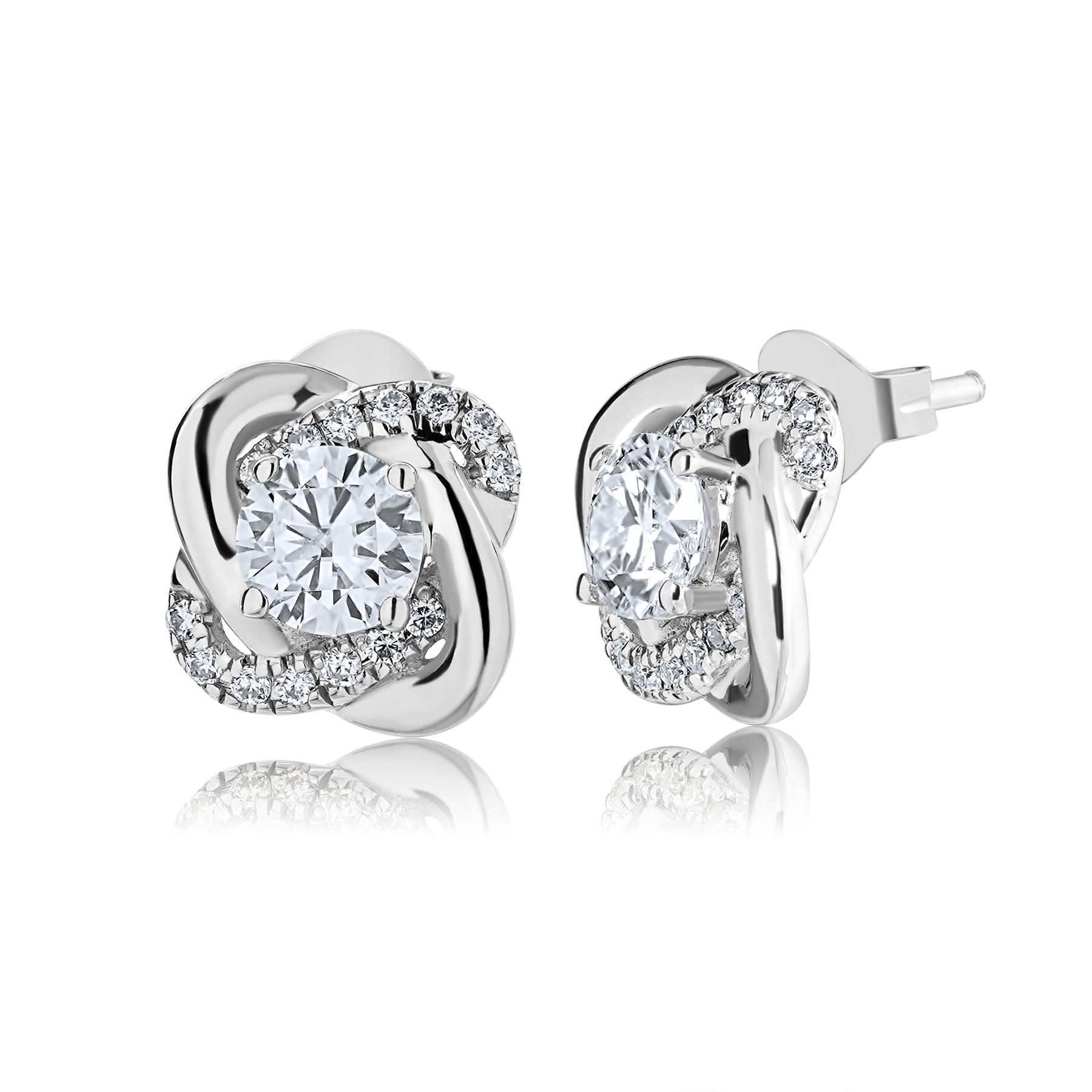 Elegant 1 ct Round cut CVD Lab Grown Diamond Infinity Stud Earrings in 18K White Gold Plating over Silver for Women