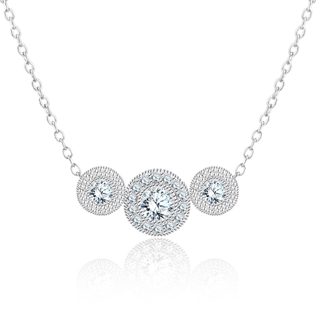 Certified Lab Grown Diamond Trio Necklace - Round Cut Halo Necklace in White Gold Plating