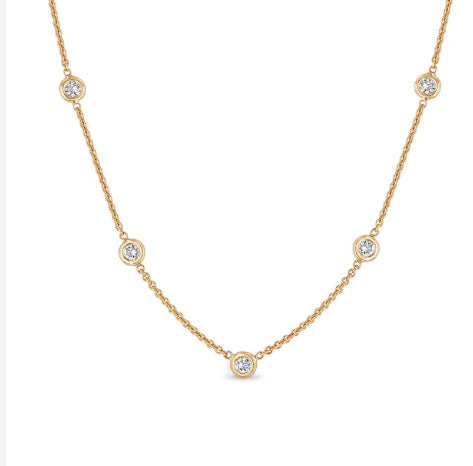 JeenMata Five Stone Lab Grown Diamond Bezel Station Necklace for Women 18K Yellow Gold Plating for Women