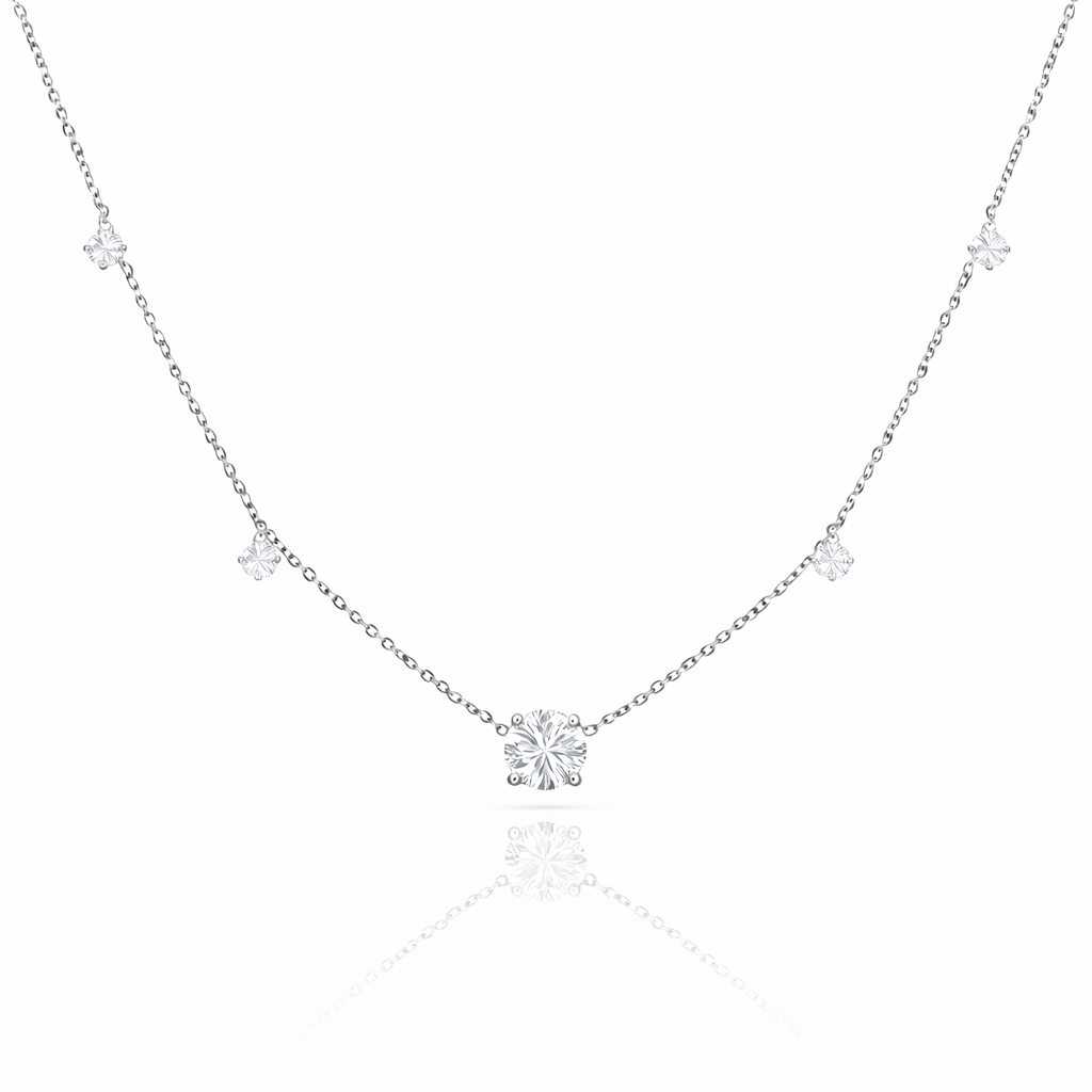 JeenMata 1 Carat Lab Grown Diamond - Round Cut Solitaire Pendant Necklace - Station Drop Solitaire Necklace in 18K White Gold Plating for Women