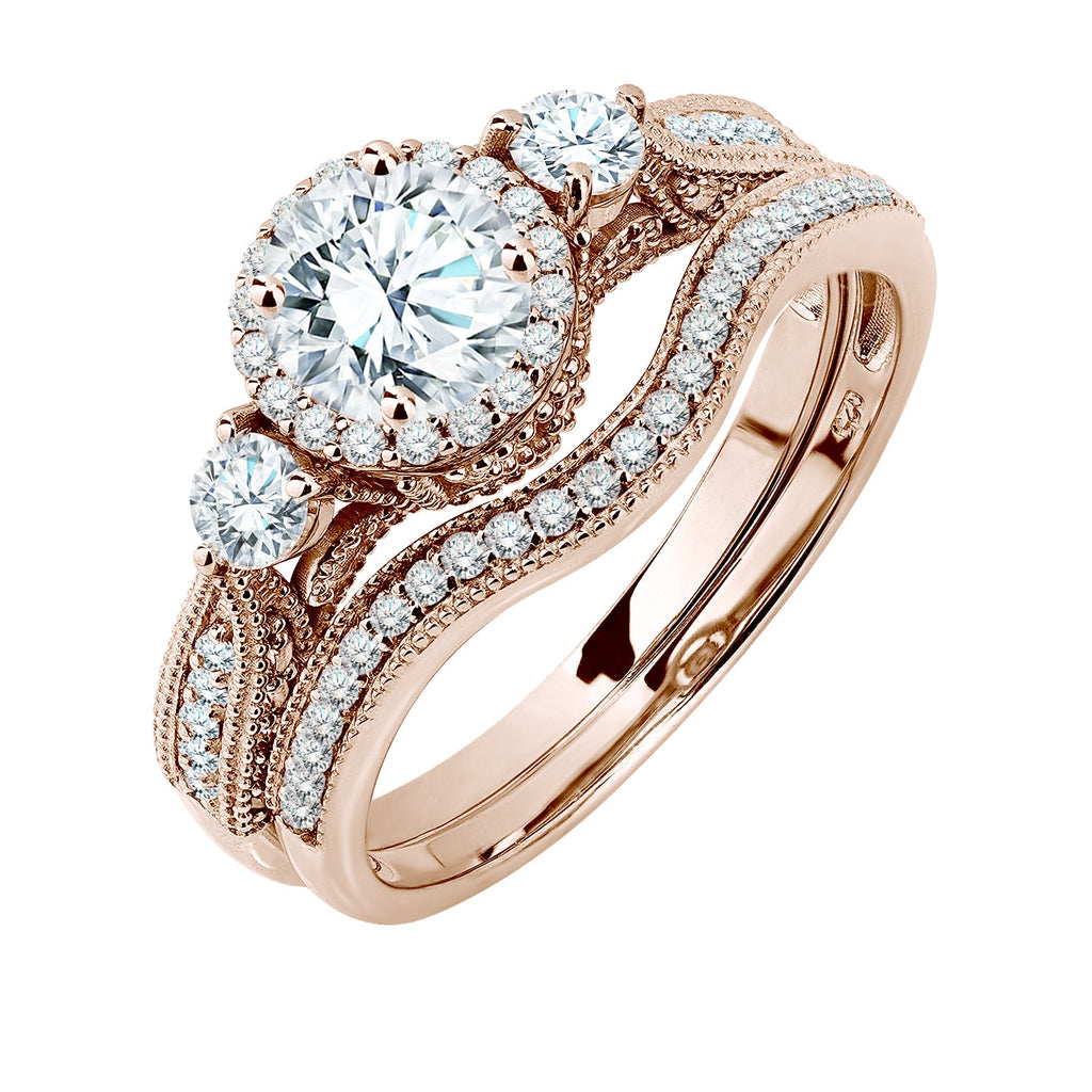 Certified 1.45 Ct Round Lab Diamond  -  Vintage Accent Bridal Set