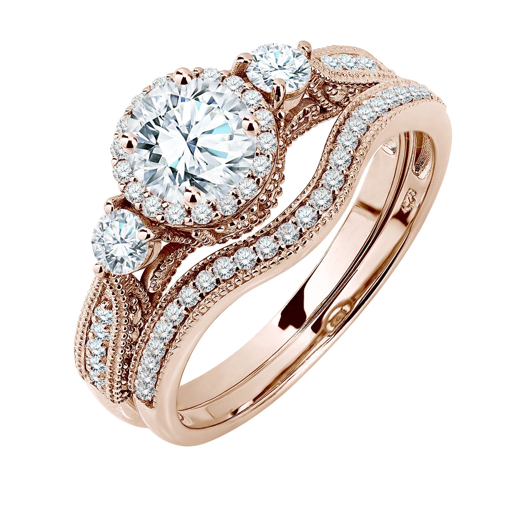 Certified 1.45 Ct Round Lab Diamond  -  Vintage Accent Bridal Set