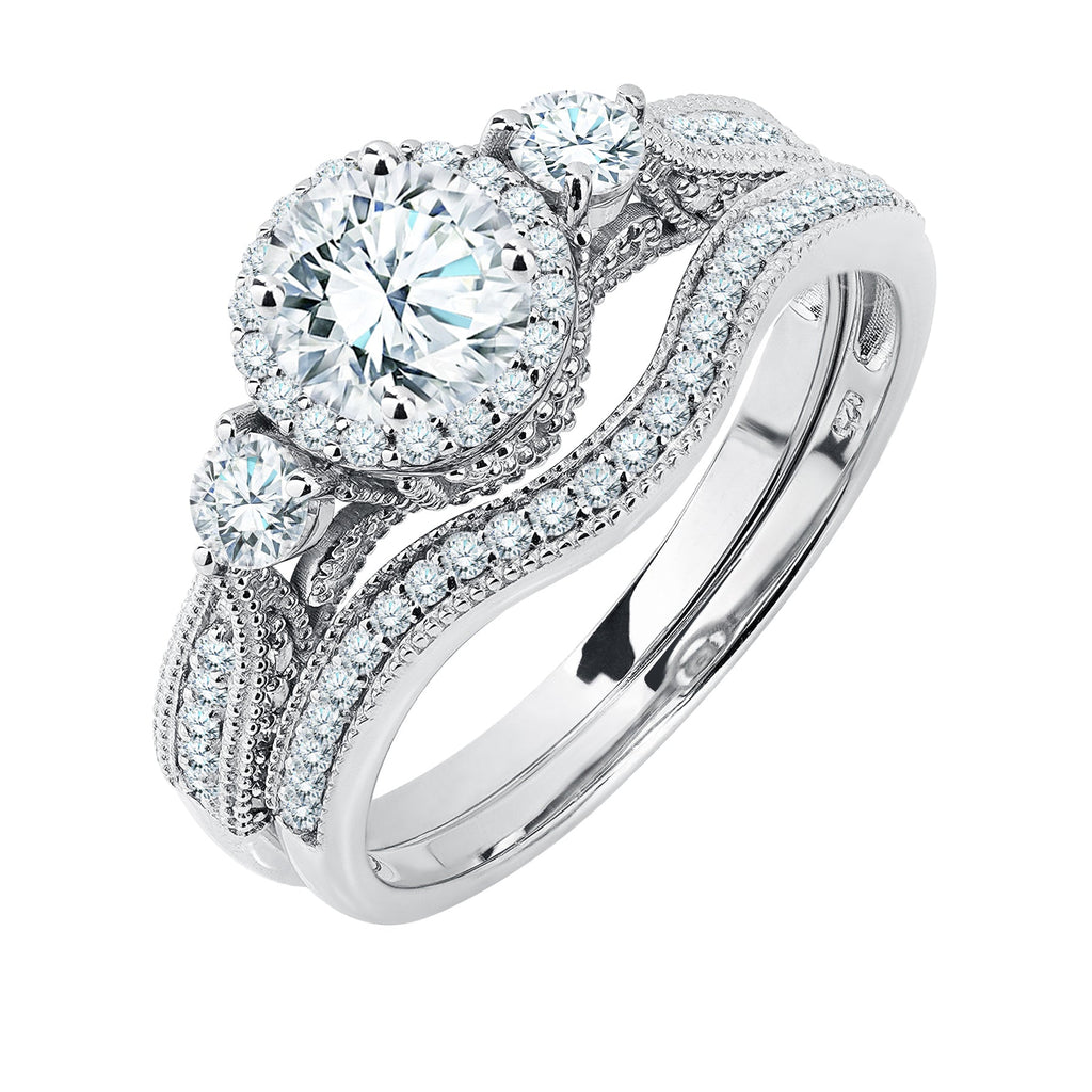 Certified 1.45 Ct Round Lab Diamond  -  Vintage Accent Bridal Set