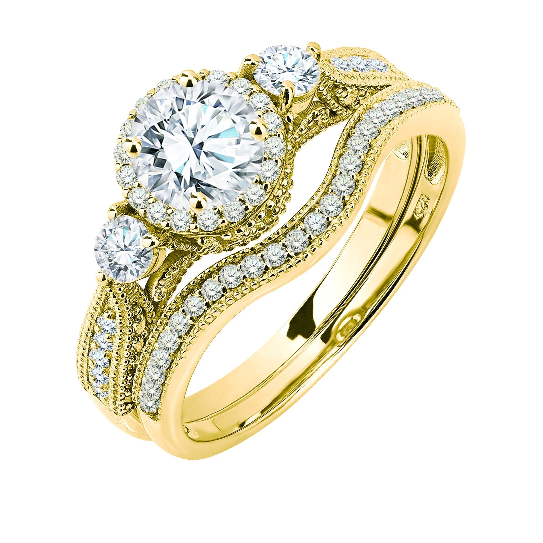 Certified 1.45 Ct Round Lab Diamond  -  Vintage Accent Bridal Set