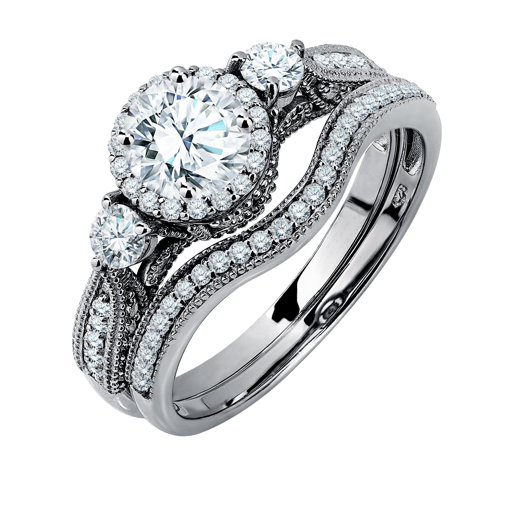 Certified 1.45 Ct Round Lab Diamond  -  Vintage Accent Bridal Set