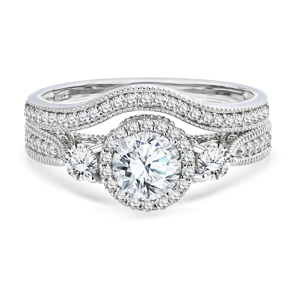 Certified 1.45 Ct Round Lab Diamond  -  Vintage Accent Bridal Set