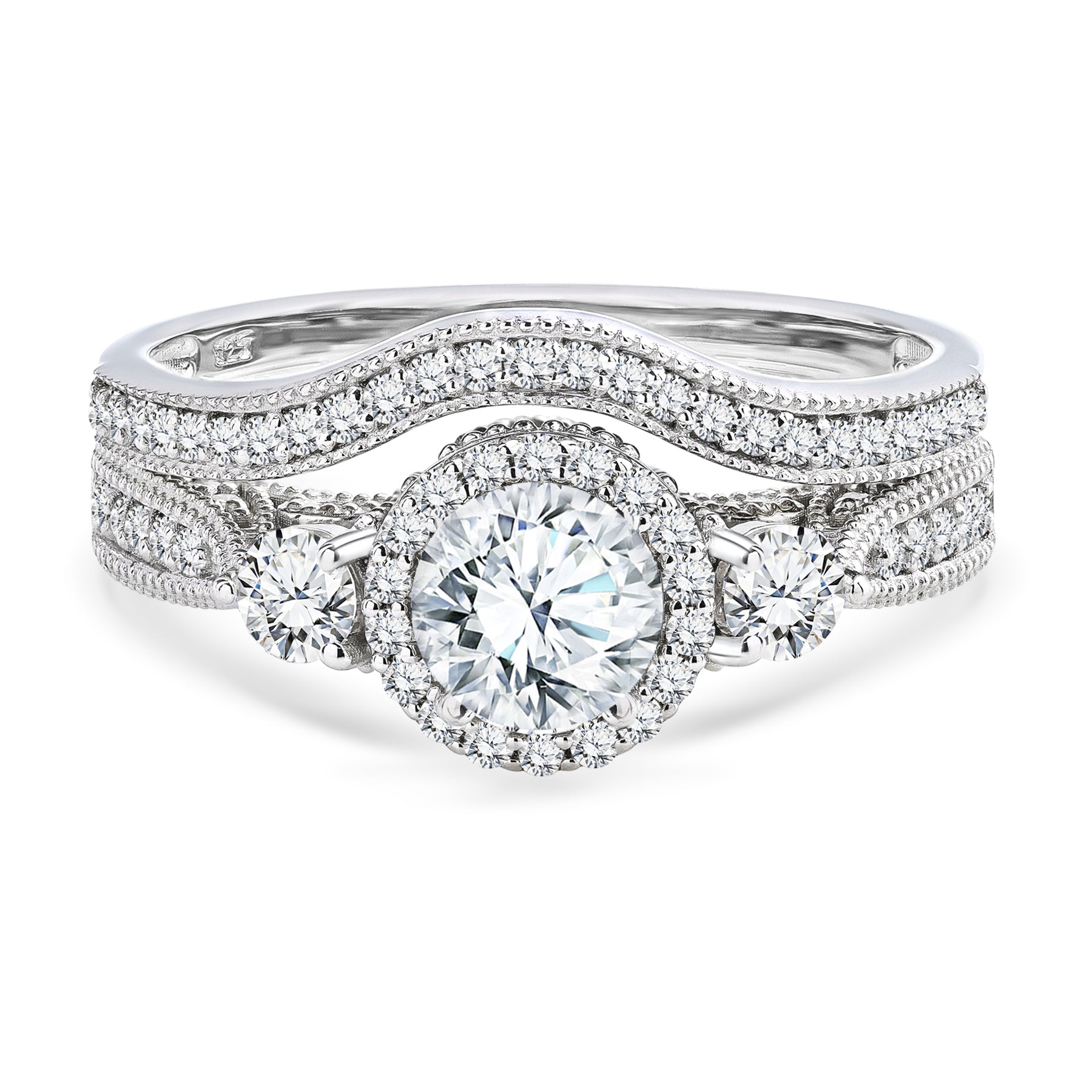 Certified 1.45 Ct Round Lab Diamond  -  Vintage Accent Bridal Set