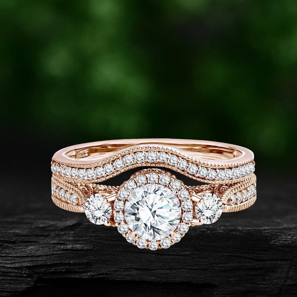 Certified 1.45 Ct Round Lab Diamond  -  Vintage Accent Bridal Set