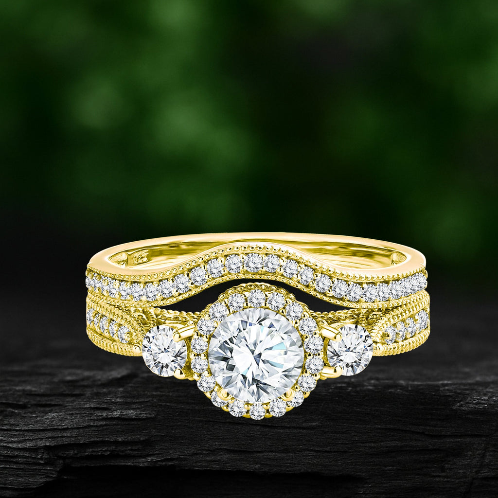 Certified 1.45 Ct Round Lab Diamond  -  Vintage Accent Bridal Set