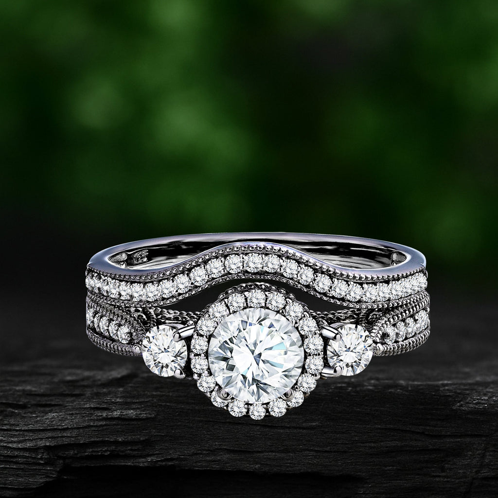 Certified 1.45 Ct Round Lab Diamond  -  Vintage Accent Bridal Set