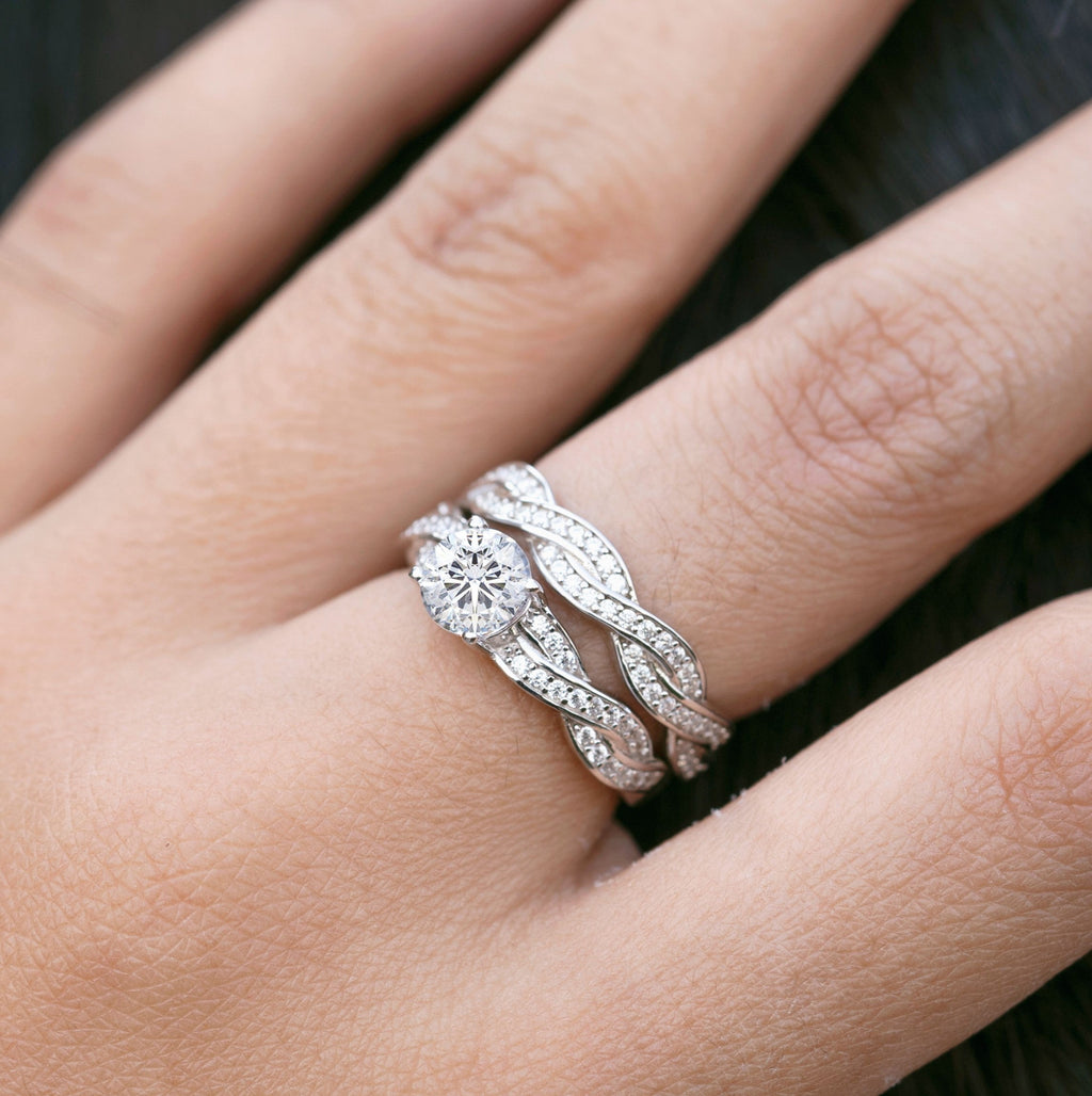 Infinity 1.50 Carat Round Cut Moissanite Wedding Ring Set