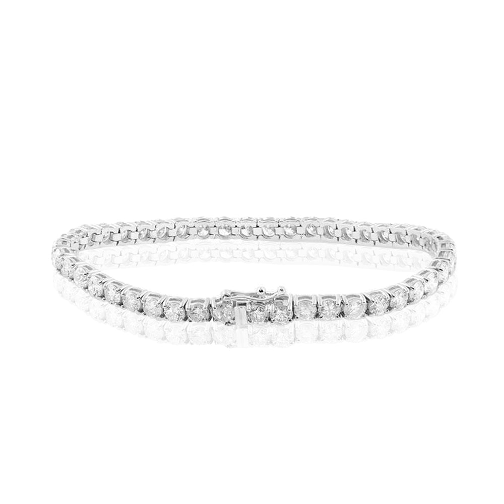 3 Carat Round Cut Moissanite Tennis Bracelet Eternity Design in 18K White Gold over Silver, Female, Adult
