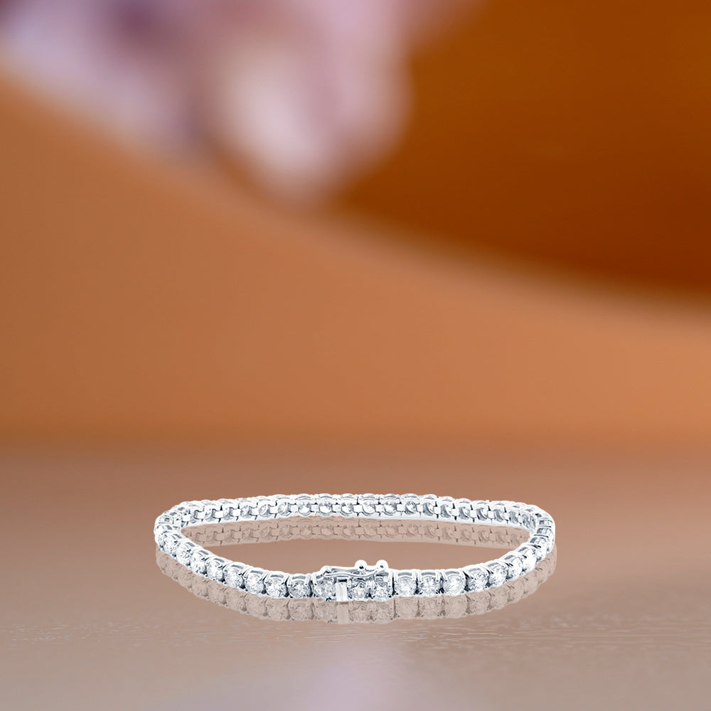 Classic 5.5 TCW Round Cut Moissanite Tennis Bracelet Eternity Design in 18K White Gold over Silver