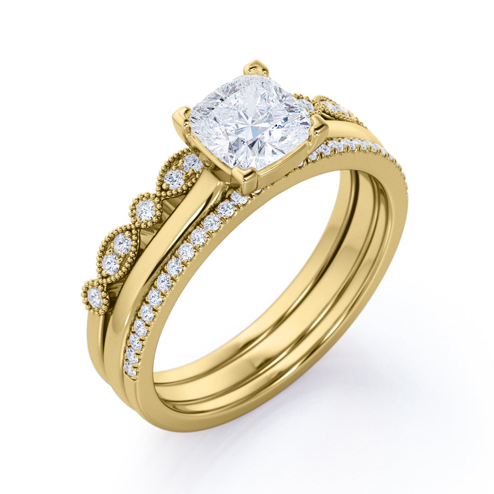 JeenMata 3.25 Carat Princess Wedding Ring Set - Bridal Set - Wedding Trio Set - Engagement Ring - Art Deco Ring - Promise Ring - Sterling Silver
