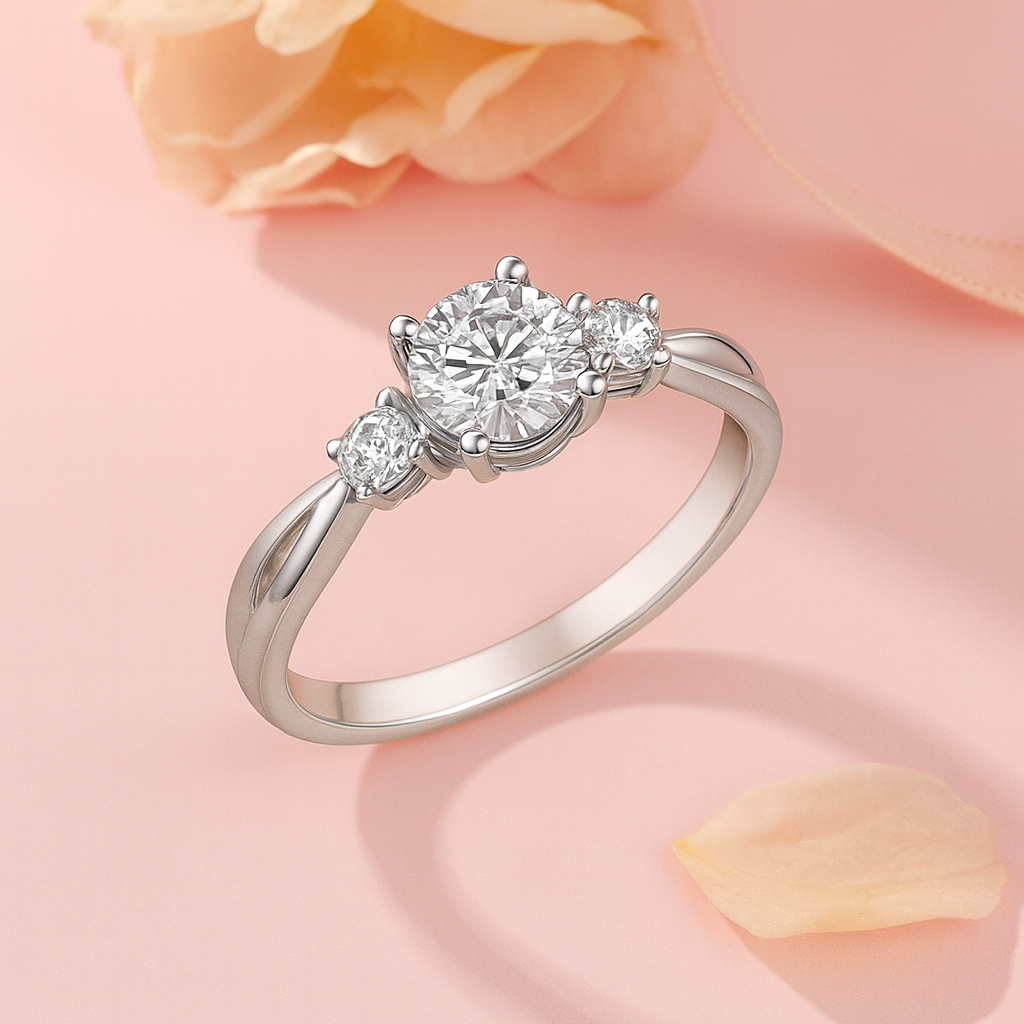 Three-Stone 1.10 Ct Round Moissanite Twisted Engagement Ring