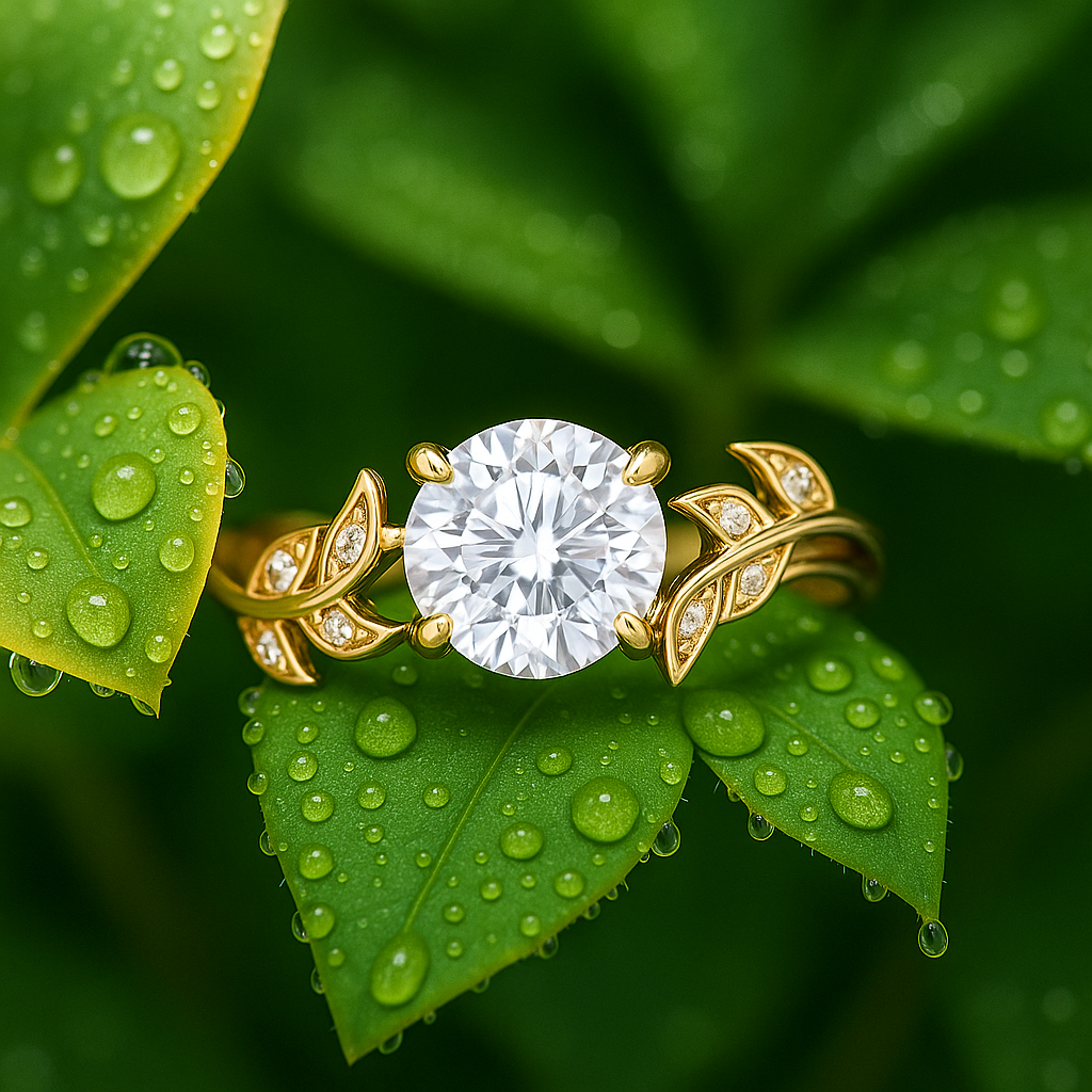 Vine Design 1.05 ct Round Moissanite Leaf Engagement Ring