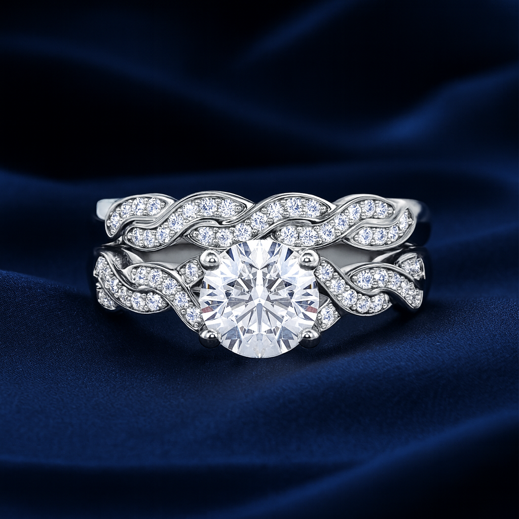 Certified 1 Carat Round Lab Diamond Bridal Set - Infinity Ring