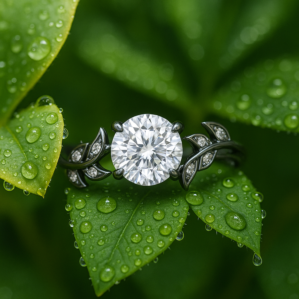 Certified 1.05 ct Round Lab Diamond Vine Design Leaf Engagement Ring