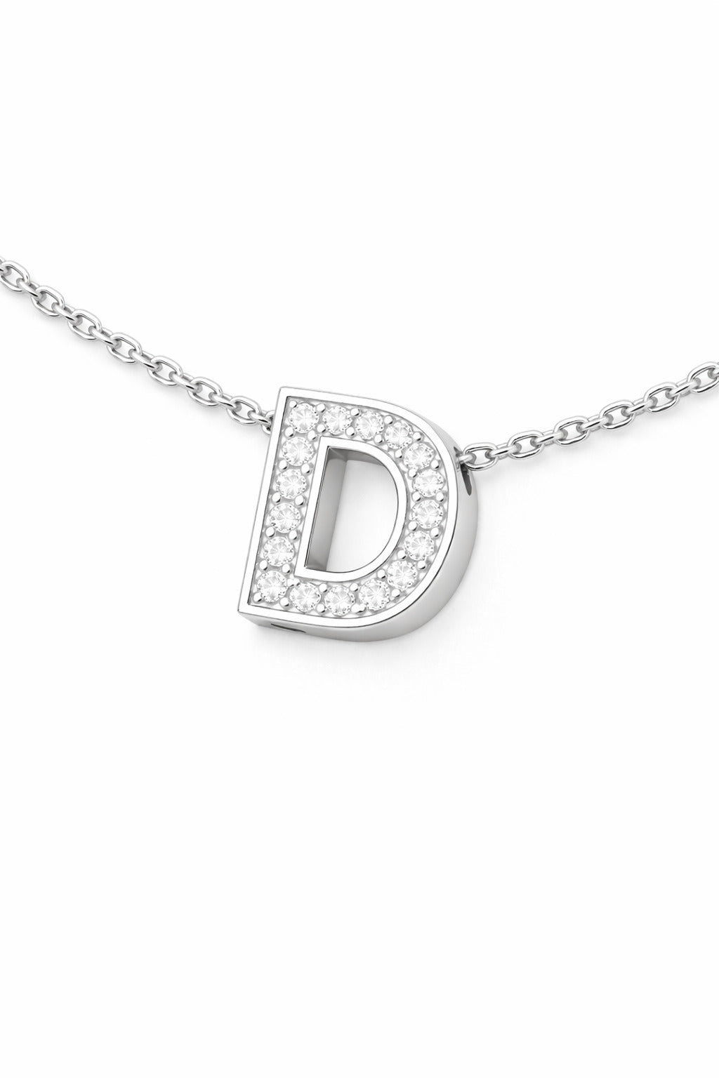 JeenMata Lab Grown Diamond Initial “D” Letter Necklace – Elegant Alphabet Pendant Gift – 18K White Gold Plating for Women