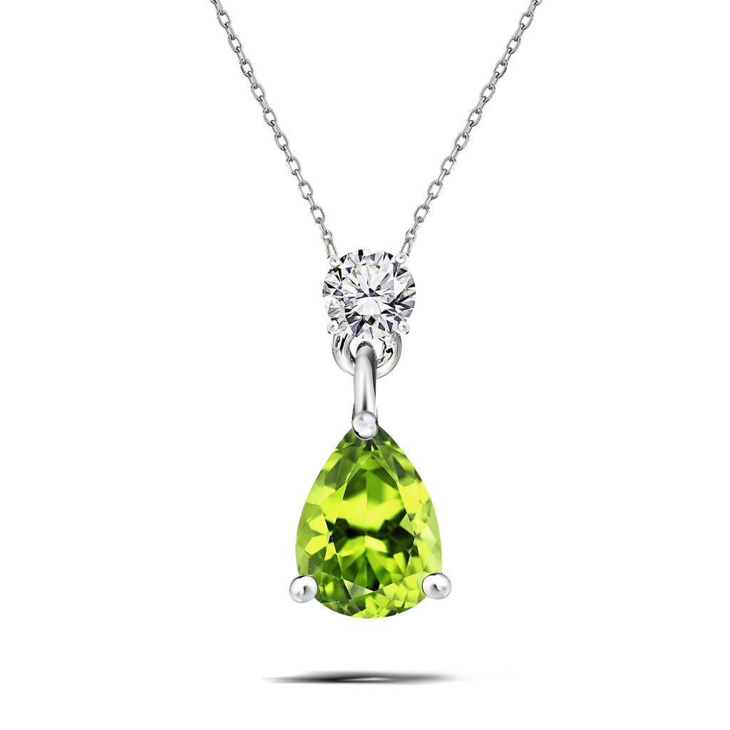 Classic 1.75 Carat Round and Pear Cut Dangle - SWAROVSKI Peridot - August Birthstone Pendant Necklace in 18k White Gold over Silver, Women