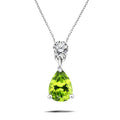Classic 1.75 Carat Round and Pear Cut Dangle - SWAROVSKI Peridot - August Birthstone Pendant Necklace in 18k White Gold over Silver, Women