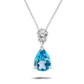 Classic 1.75 Carat Round and Pear Cut Dangle - SWAROVSKI Blue Topaz - December Birthstone Pendant Necklace in 18k White Gold over Silver, Women