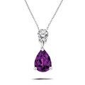 Classic 1.75 Carat Round and Pear Cut Dangle - SWAROVSKI Amethyst - February Birthstone Pendant Necklace in 18k White Gold over Silver, Women