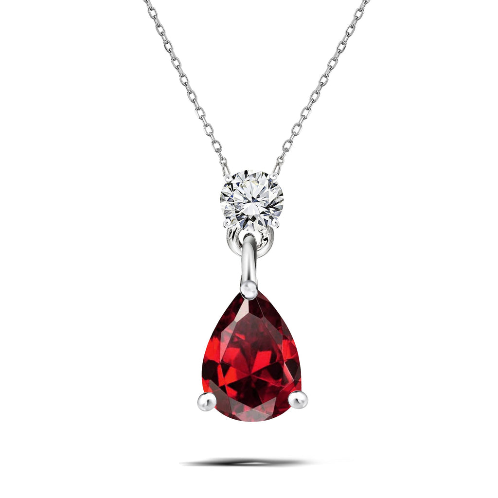 Classic 1.75 Carat Round and Pear Cut Dangle - SWAROVSKI Garnet - January Birthstone Pendant Necklace in 18k White Gold over Silver, Women