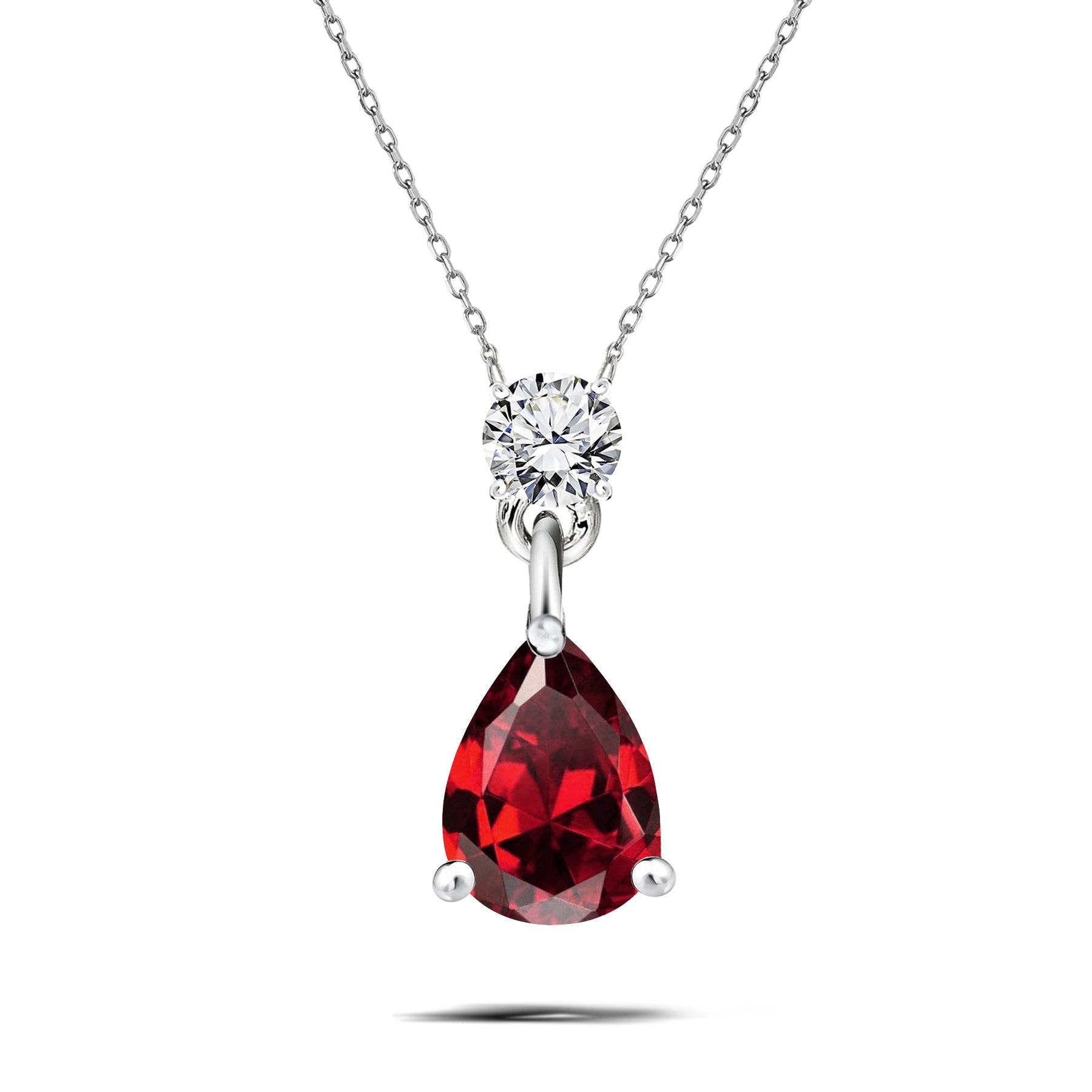 Classic 1.75 Carat Round and Pear Cut Dangle - SWAROVSKI Garnet - January Birthstone Pendant Necklace in 18k White Gold over Silver, Women