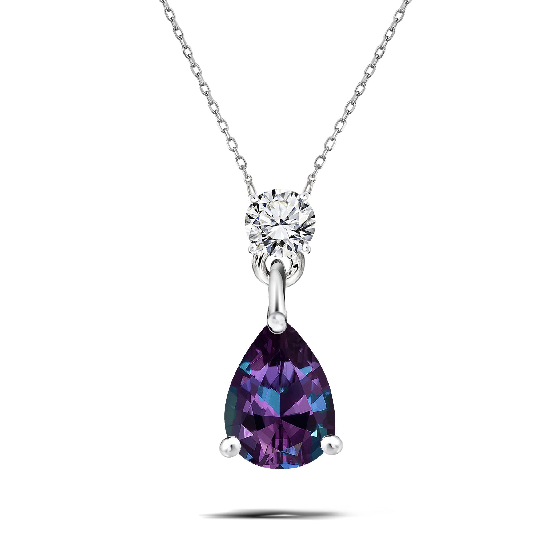 Classic 1.75 Carat Round and Pear Cut Dangle - SWAROVSKI Alexandrite - June Birthstone Pendant Necklace in 18k White Gold over Silver, Women