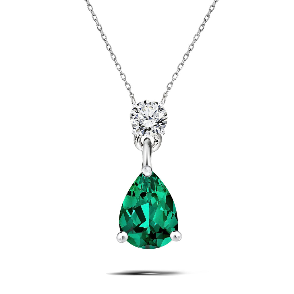 Classic 1.75 Carat Round and Pear Cut Dangle - SWAROVSKI Emerald - May Birthstone Pendant Necklace in 18k White Gold over Silver, Women