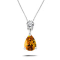 Classic 1.75 Carat Round and Pear Cut Dangle - SWAROVSKI Citrine - November Birthstone Pendant Necklace in 18k White Gold over Silver, Women