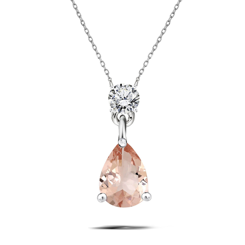 Classic 1.75 Carat Round and Pear Cut Dangle - SWAROVSKI Pink Tourmaline - October Birthstone Pendant Necklace in 18k White Gold over Silver, Women