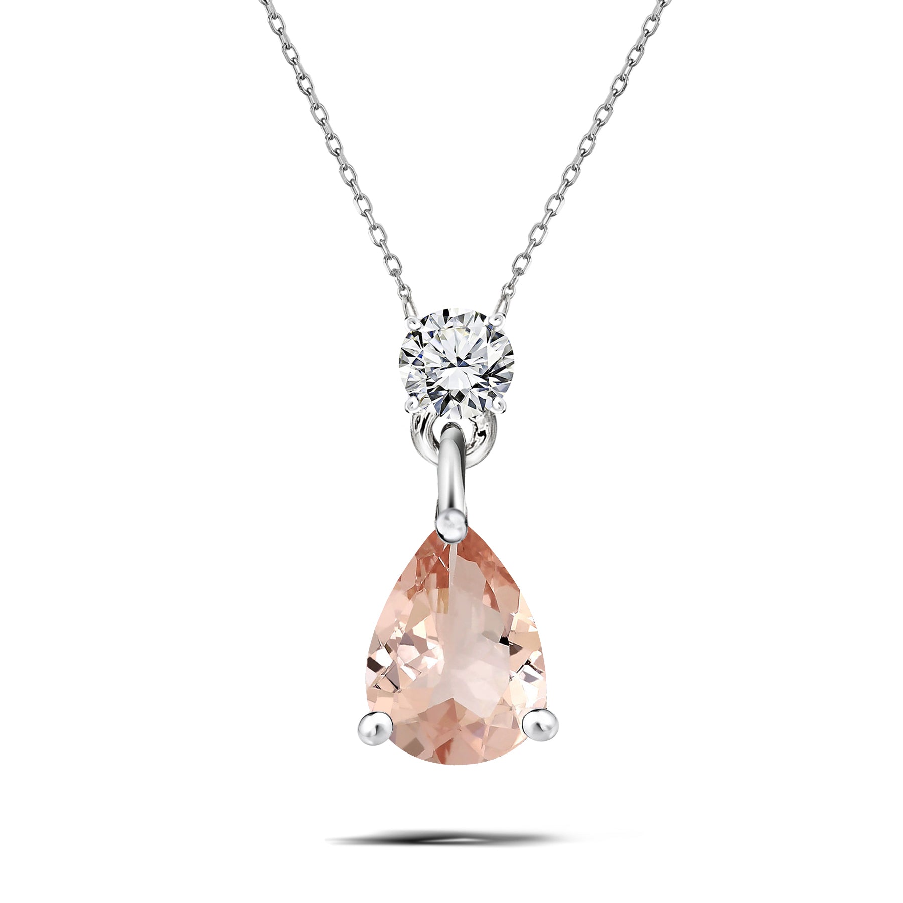 Classic 1.75 Carat Round and Pear Cut Dangle - SWAROVSKI Pink Tourmaline - October Birthstone Pendant Necklace in 18k White Gold over Silver, Women