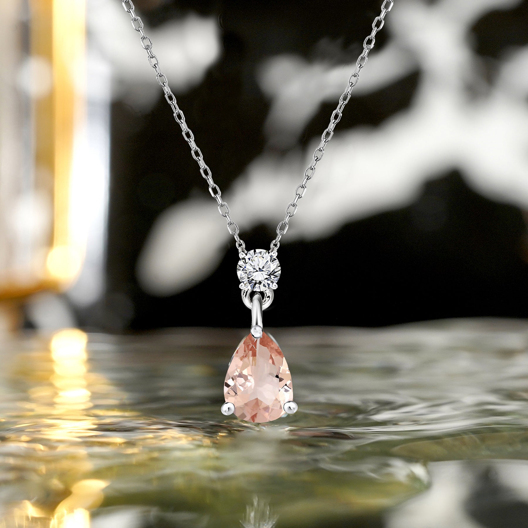 Classic 1.75 Carat Round and Pear Cut Dangle - SWAROVSKI Pink Tourmaline - October Birthstone Pendant Necklace in 18k White Gold over Silver, Women