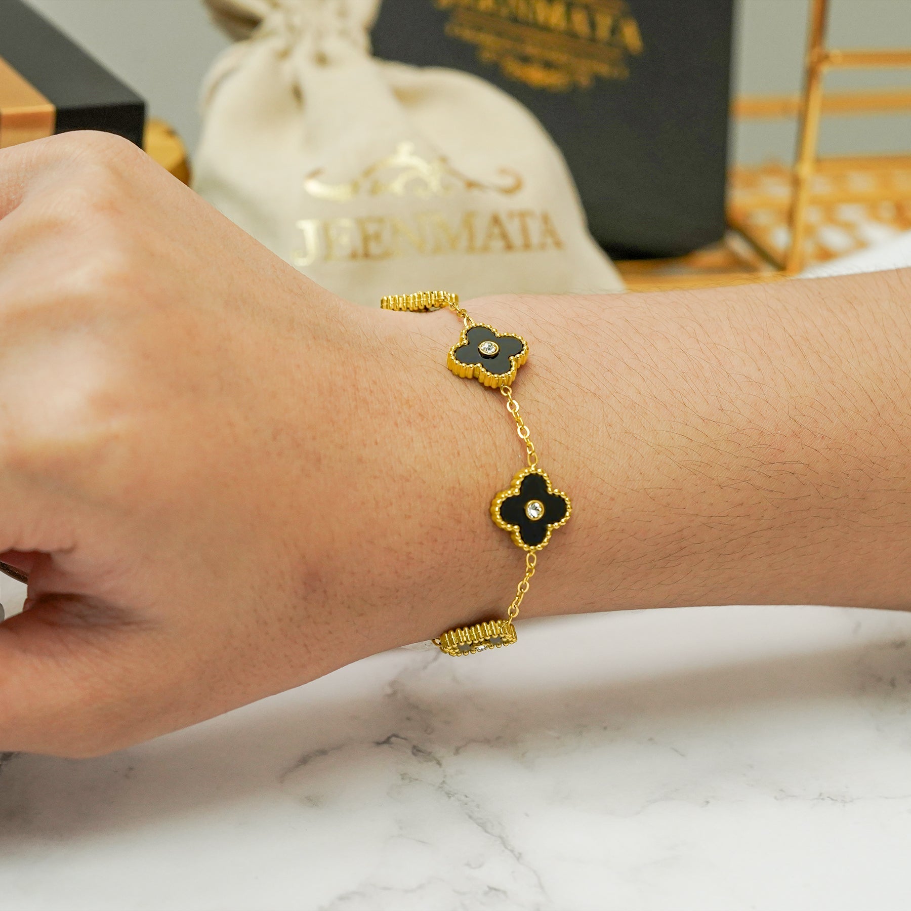 Modern Flower Link Bracelet in Yellow Gold Plated