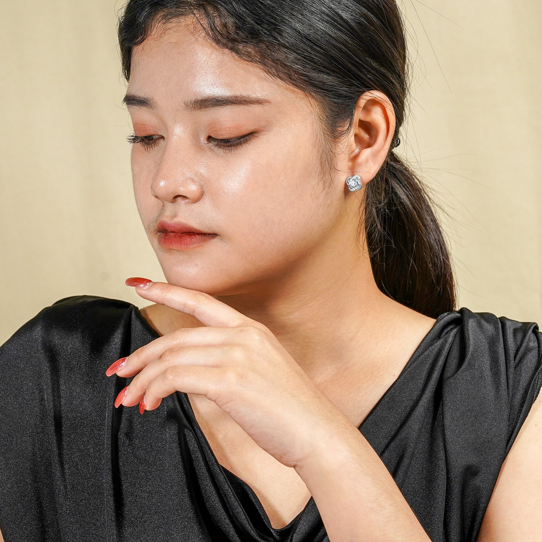 Elegant 1 ct Round cut CVD Lab Grown Diamond Infinity Stud Earrings in 18K White Gold Plating over Silver for Women