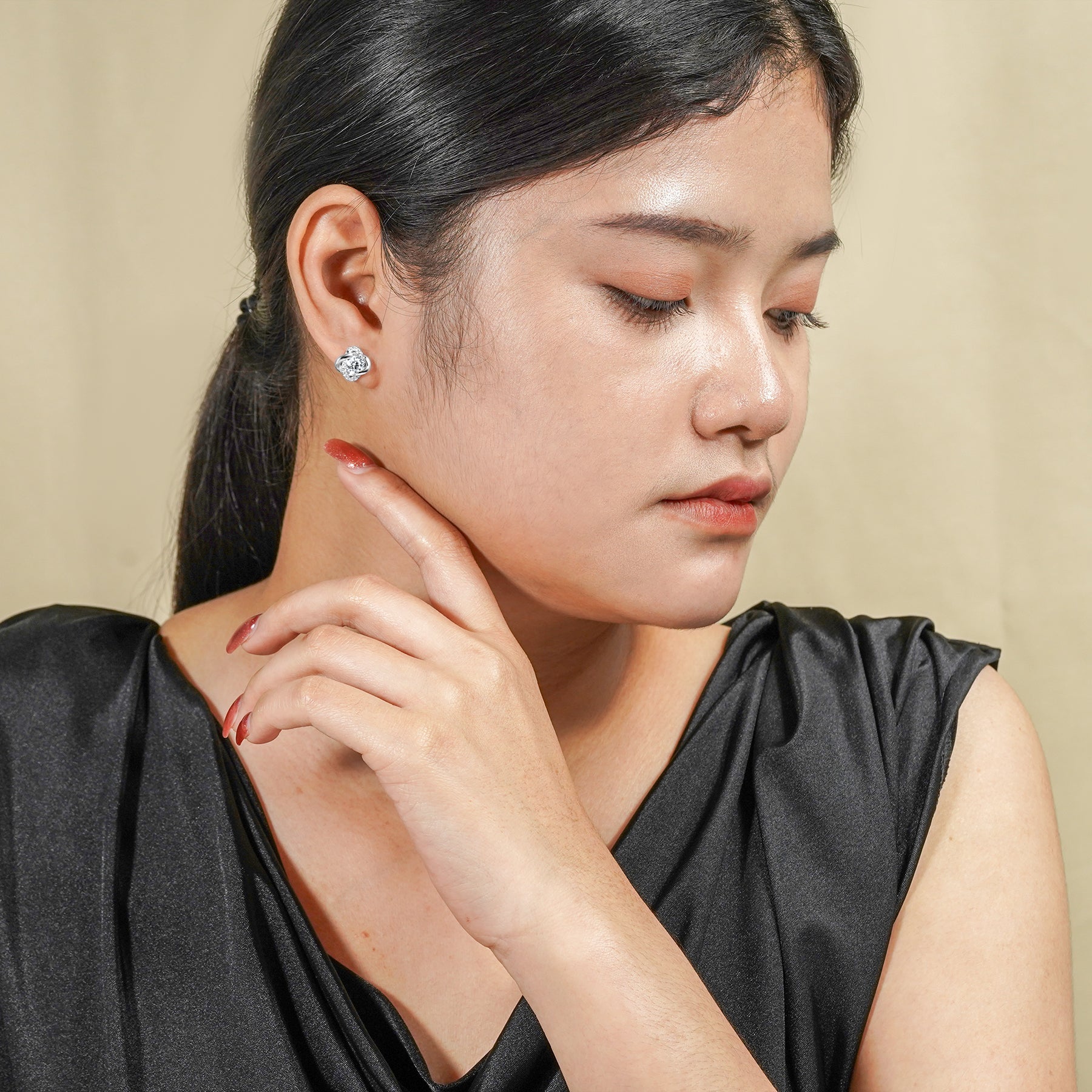 Elegant 1 ct Round cut CVD Lab Grown Diamond Infinity Stud Earrings in 18K White Gold Plating over Silver for Women