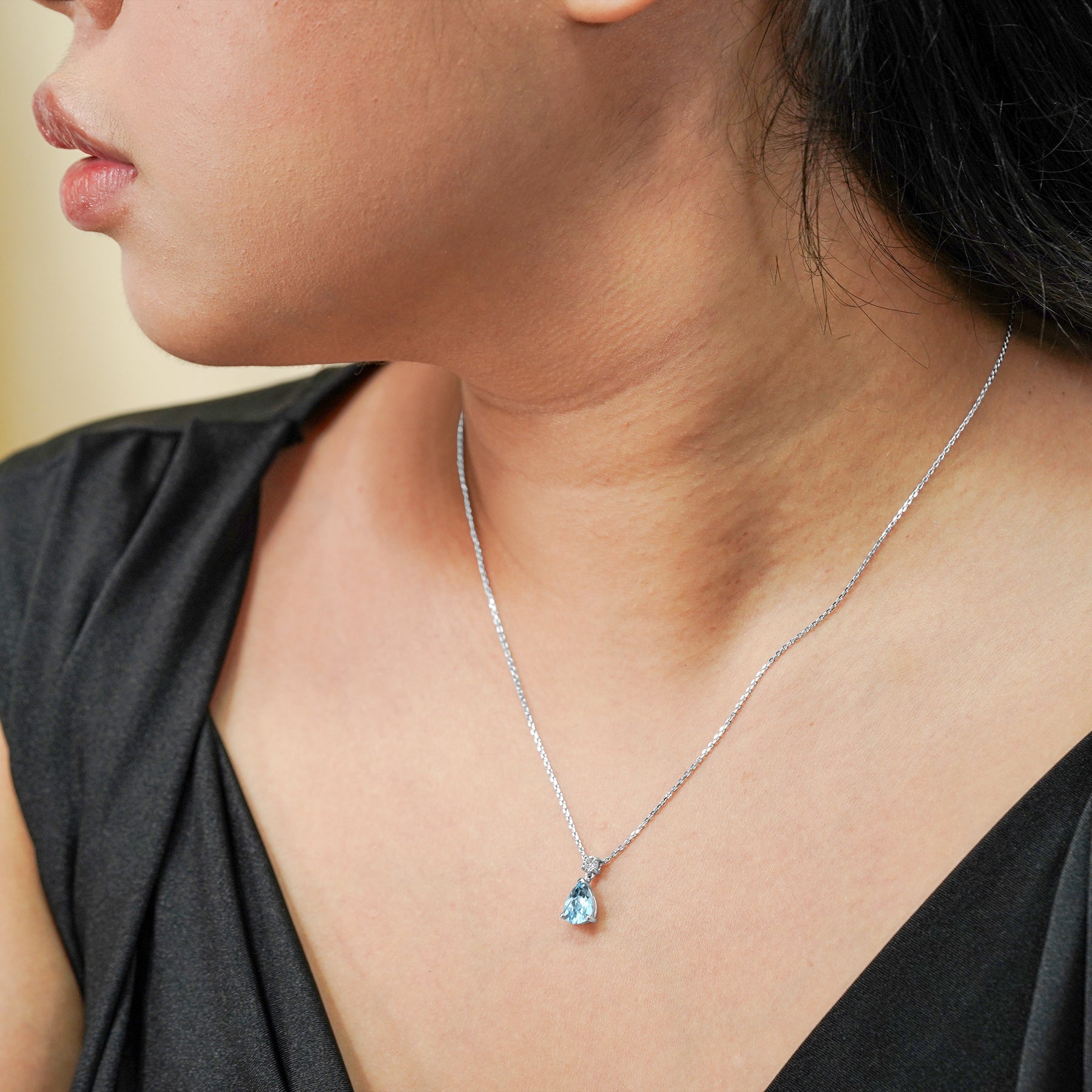 Classic 1.75 Carat Round and Pear Cut Dangle - SWAROVSKI Aquamarine - March Birthstone Pendant Necklace in 18k White Gold over Silver, Women