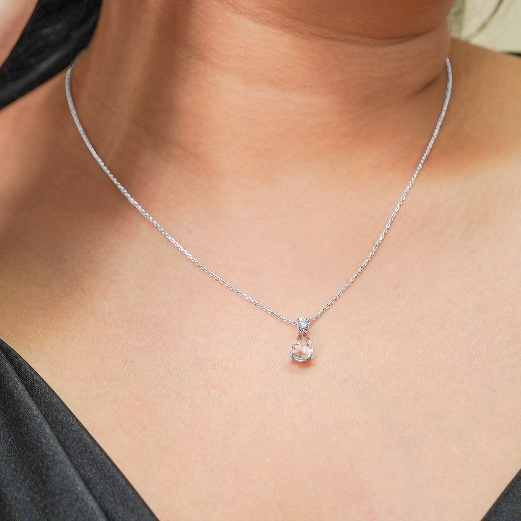Classic 1.75 Carat Round and Pear Cut Dangle - SWAROVSKI Pink Tourmaline - October Birthstone Pendant Necklace in 18k White Gold over Silver, Women