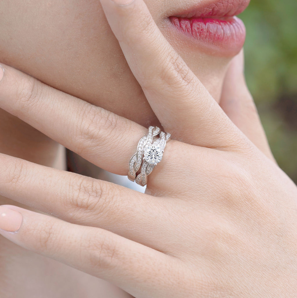 Infinity 1.50 Carat Round Cut Moissanite Wedding Ring Set