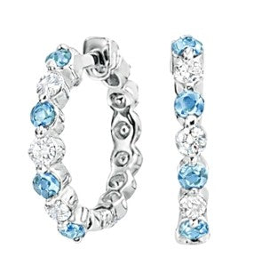 JeenMata 2 Carat December Birthstone - Blue Topaz & Cubic Zirconia Hoop Earrings - Multicolor Birthstone Earrings in 18K White Gold Plating for Women