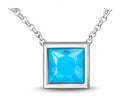JeenMata 3.3 Carat December - Blue Topaz Birthstone Princess Cut Bezel Set Pendant Necklace - in 18K White Gold Plating for Women