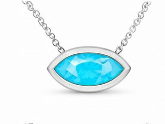 JeenMata 3.6 Carat December - Blue Topaz Birthstone Marquise Cut Bezel Set Pendant Necklace - in 18K White Gold Plating for Women