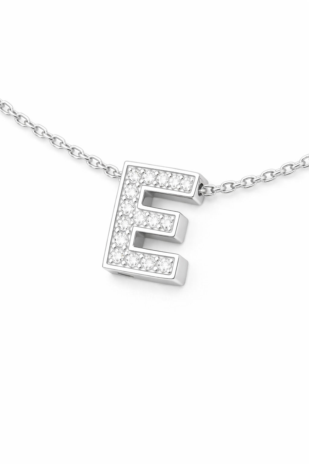 JeenMata Lab Grown Diamond Initial “E” Letter Necklace – Elegant Alphabet Pendant Gift – 18K White Gold Plating for Women